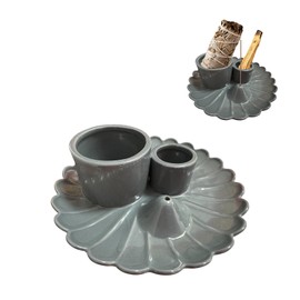 AHQKCRF 3 in1 Ceramic Incense Burner Sage Sticks Incense Holder Palo Santo Incense Sticks Candle Holder Home Tray Meditation Yoga Spa Zen Room Decor 5.3 in