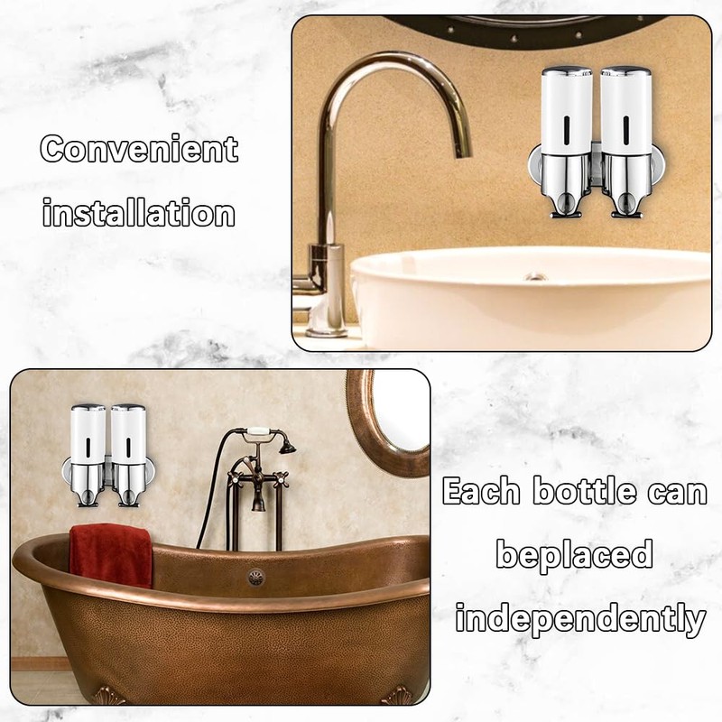 prosfalt 2 Chamber Wall Mounted Bathroom Shower Pump Dispenser and