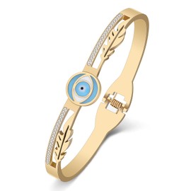 YAYAKO Stainless Steel Rhinestone Evil Eye Bracelet 18K Gold Bangle Bracelets for Women Trendy Jewelry Gifts (Gold 078)