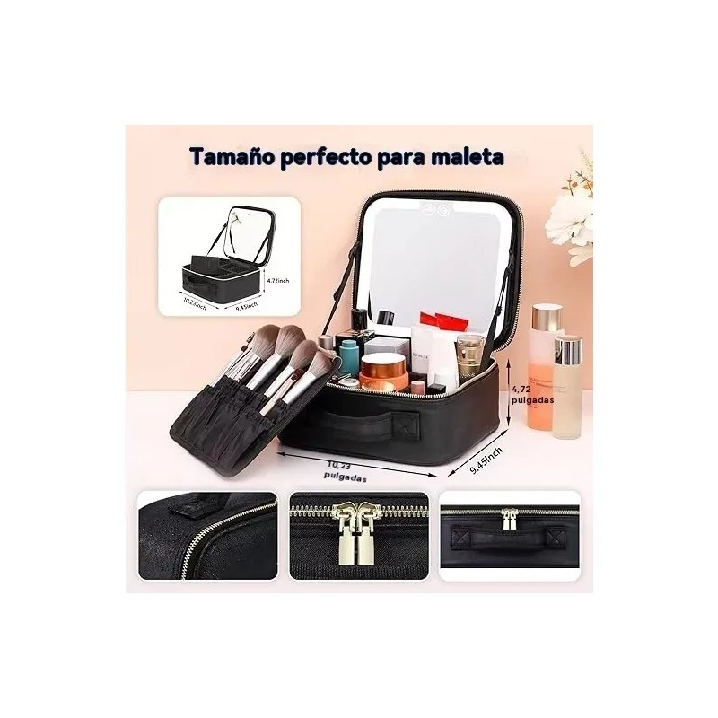 Maletin Estuche De Maquillaje Con Espejo Y Luz Led 3