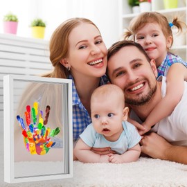 Family Handprint Kit Clear DIY Craft Keepsake Wooden Frame Four baffles Six Paints Baby Hand and Footprint Photo Kit Pet Paw Print Family Keepsake Home Décor