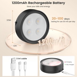 Puck Lights with Remote Battery Operated Lights Rechargeable Closet Lights 1200mAh Colors Changing Under Cabinet Lights Stick on Lights Tap Lights for Kitchen, Counter, Shelves, Closet (2Pack Black)