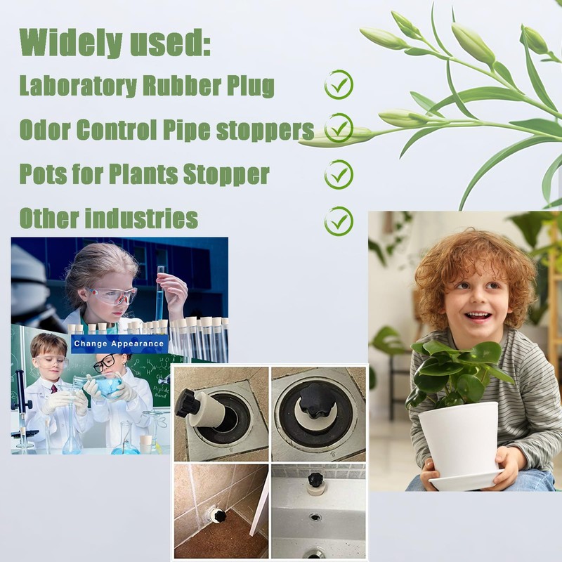 Solid Rubber Stopper,18 pcs White Rubber Corks Plugs Odor Control