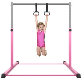 Safly Fun Gymnastics Bar for Kids Ages 3-15 for Home - Steady Steel Construction, Anti-Slip, Easy to Assemble, 3' to 5' Adjustable Height