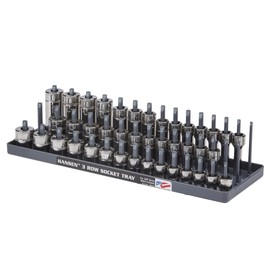 Hansen Socket Organizer 38023 3/8" Drive Metric - 3 Row Deep, Semi-Deep & Shallow Socket Holder, Grey/Gray