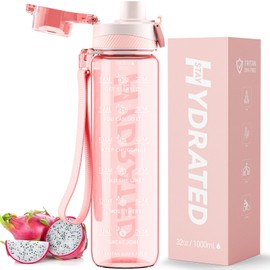 Mevoly Water Bottle with Time Markings, 32 oz Motivational Water Bottles-Tritan & BPA Free, Sports Water Bottle No Straw with Times to Drink & Strap, Wide Mouth, Leak proof for Gym Fitness Outdoor