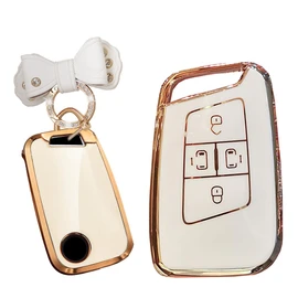 TECART Key Fob Cover Fit for VW Atlas Tiguan Soft TPU Key Case Keychain Key Shell Accessories Protector 4 button White, B-white, Butterfly-keychain