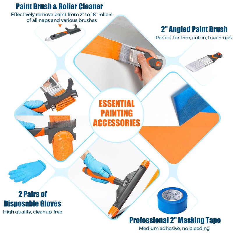 PinStone 22pcs 12"-18" Adjustable Large Paint Roller with Tray &
