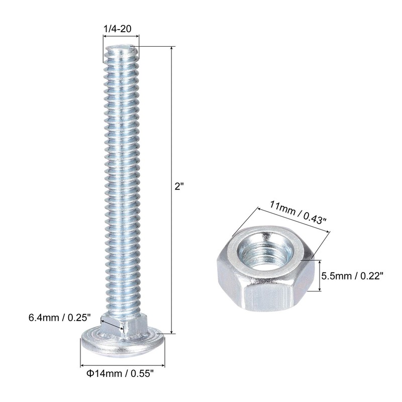 sourcing map 1/4-20 x 2" Square Neck Carriage Bolts with