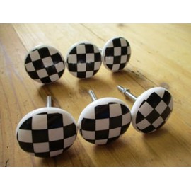 Vintage 6 Checkered Drawer Pulls Cabinet Knocs Bathroom Race Car Checker Handle