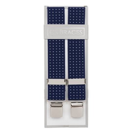 XXL Extra Long Navy Blue Clip Trouser Braces Suspenders for Men with Pin Dot Strong Elastic With Large Heavy Duty Clips (XXL (52 Inches Long), Blue)