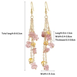 Nupuyai Crystal Earrings Hanging Gold for Women Tumbled Stones Drop Tassel Dangle Earrings Fish Hook Earrings Reiki Stone Jewellery, Stone, Citrine, strawberry quartz