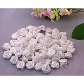 Shapenty 1.5cm Mini Satin Ribbon Roses Flowers for Sewing Dress Craft Project Scrapbooking Valentine’s Day Wedding Birthday Christmas Ornament Embellishment Gift Decor Wrapping, 100PCS (White)