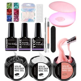 LOUINSTIC Solid Builder Gel for Nails Non-sticky, Builder Gel Nail Kit with UV Light Hard Nail Gel Pink White Clear Gel Nail Builder for 3D Nail Carving Sculpting Nail Extension (0.7oz)