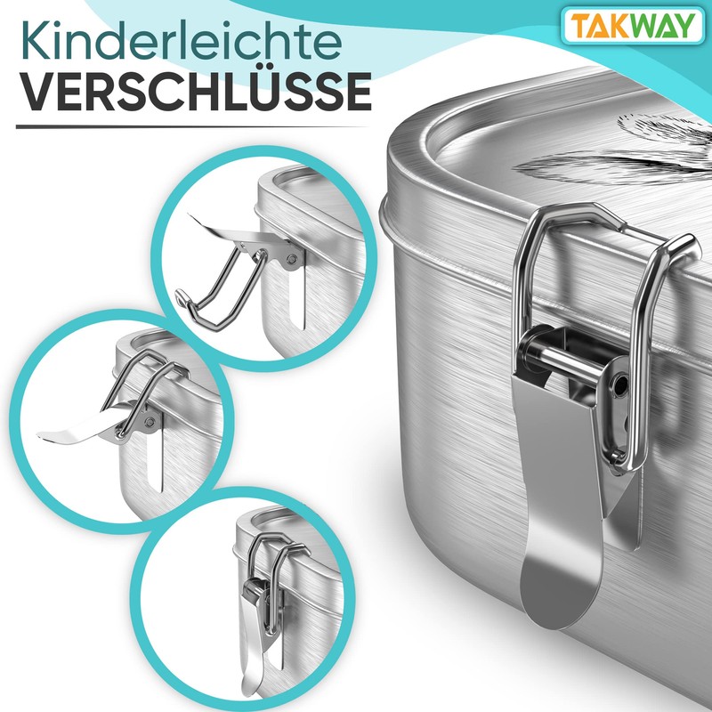 TAKWAY Children's Stainless Steel Lunch Box with Compartments, 800 ml,
