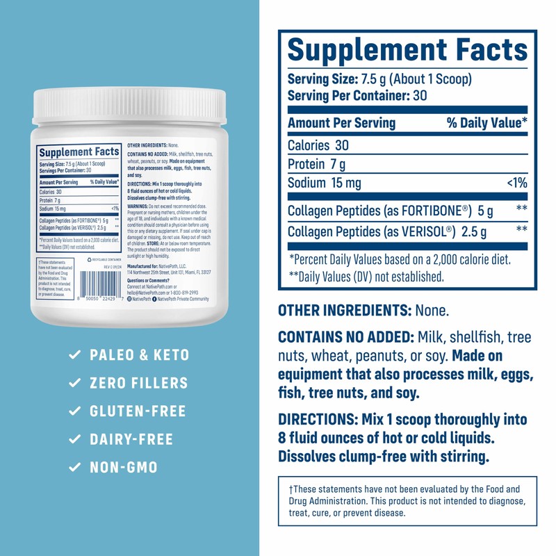 NativePath Bone Health Collagen Peptides, Type 1 & 3, with