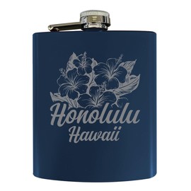 R and R Imports Honolulu Hawaii Souvenir 7 oz Engraved Steel Flask Matte Finish Navy 2-Pack