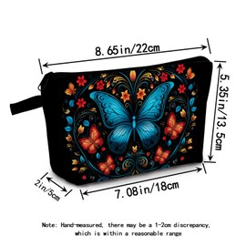 MoCaliduccious Blue Butterfly Print Women Makeup Bag Travel Small Zipper Toiletry Bag Butterfly Insect Lover Birthday Gift