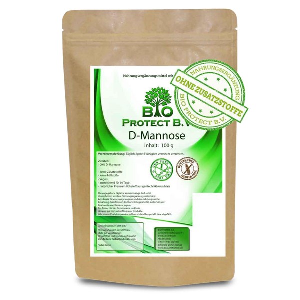 D-Mannose Premium Powder 100 g Bio Protect without Additives, Vegan, Pure and High Dose Laboratory Tested Natural, Vegan, GMO-Free from Vegetable Fermentation
