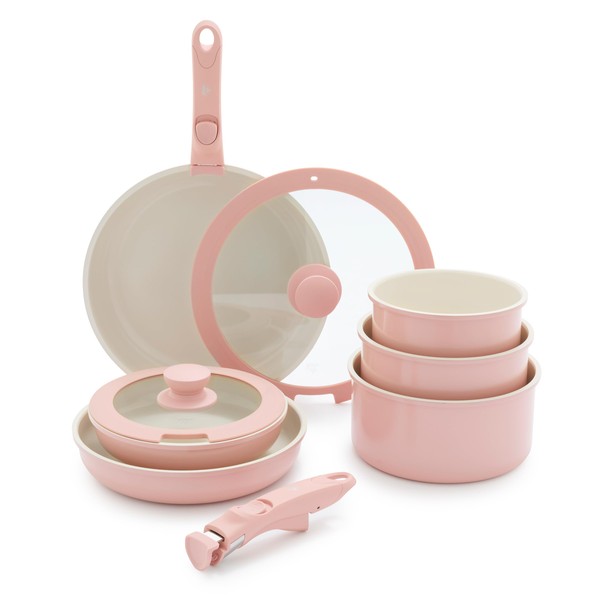 GreenLife Click 10-Piece Ceramic Nonstick Cookware Set, Detachable Handle, Stackable
