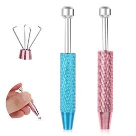 2 PCS Piercing Ball Grabber Tool Diamond Claw Tweezers Piercing Assistant Pen Stainless Steel Jeweler Pick Up Tool 4 Claw Gem Picker Tool Chip Pick for Small Parts Pickup (Pink Blue)
