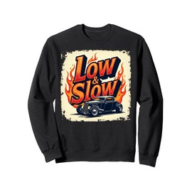 Low & Slow Hot Rod Cruising Vintage Car Flames Sweatshirt, Adult Unisex, Black, Medium