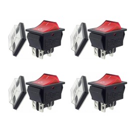 Leloco Rocker Switch with Waterproof Cover 2-Pin IP54 16A 250V Red Rocker Illuminated Rocker Switch Pack of 4