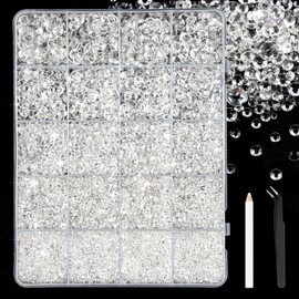 Bouiexye 28000 Pcs Transparent Color Resin Rhinestones 2-6 mm Bedazzling Crystal Flatback Rhinestones with Tweezers for DIY Crafts Shoes Clothing Glasses Nail Art