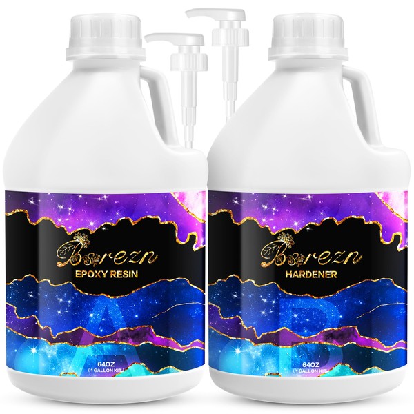 Bsrezn 1 Gallon Epoxy Resin Kit with Pumps, Mix 1:1