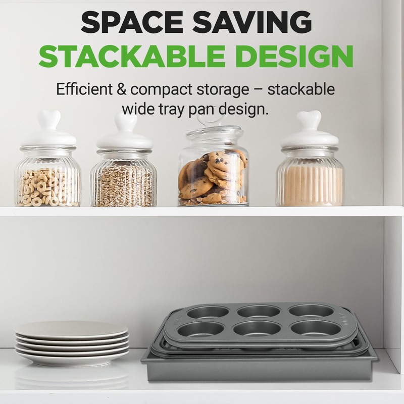NutriChef 6-Piece Toaster Oven Bakeware Set, Compact Non-Stick Stackable Baking
