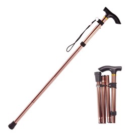 Trekking Pole, Foldable, Extendable, 5 Adjustable Levels, 33.5 - 37.4 inches (85 - 95 cm), Lightweight Aluminum, Unisex, Walking Stick, Pole, For All Seasons, Walking Aid, Mountain Climbing, Excursions, Flower Viewing, Walking, Outdoor Activities (Curry Color)