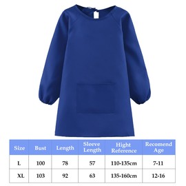 Augesak Children's Painting Apron, Painting Smock, Children's Craft Apron with Sleeves and Pockets, Children's Apron School Boys Girls for Crafts, Painting, Baking, Cooking, 7-11/12-16 Years, blue, L