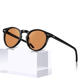 CARFIA Round Sunglasses for Women Polarised Women Sunglasses with 100% UV Protection, A25 - Black, Orange Non-Polarised Lens, M