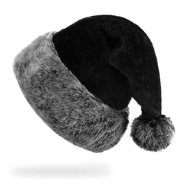 ZISUEX Black Christmas Hats for Adults Plush Black Santa Hat Xmas Fluffy Santa Claus Hat for Women Men