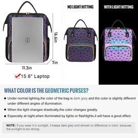 LOVEVOOK Geometric Luminous Laptop Backpack for Women, Holographic Reflective Laptop Bag with USB port, Fashion Purses Travel Bags Vintage Daypacks for Casual, College, Work