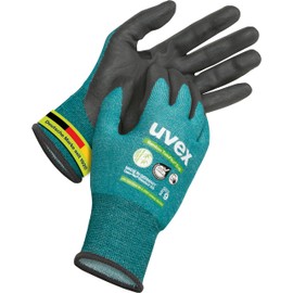 Uvex Bamboo TwinFlex D xg, 1 Pair - Cut Protection & Grip Gloves for Dry & Wet/Oily Areas - Sustainable & Robust - Green, Black