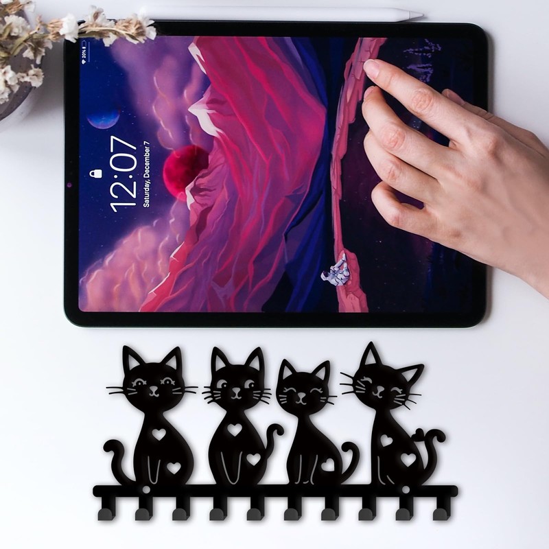 SUPERDANT Cat Metal Key Holder Cartoon Kitten Decorative 10 Hooks