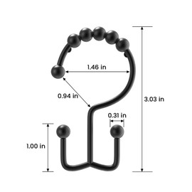BATHDESIGN Shower Curtain Hooks Rings, Rust Proof Stainless Steel Shower Curtain Hooks Double Sided for Bathroom Shower Rods Curtains, Set of 12, Black
