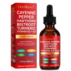 Cayenne Pepper Drops, Rethes Cayenne Pepper Liquid Drops with Hawthorn Berry, Vitamin K2 D3 Beet Root Powder, Turmeric Curcumin, Cayenne Health Supplements, Vegan-Friendly, Easily Absorbed, 60ml
