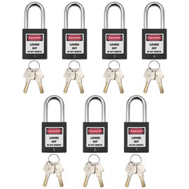 SAFBY Lockout Tagout Lock 7pcs Key Alike OSHA Loto Safe Padlocks and 10pcs Lockout TagOut Tags for Lock Out Tag Out Stations and Devices with Number 1-7 (Keyed Alike, 7-Black Locks with 10 Tags)