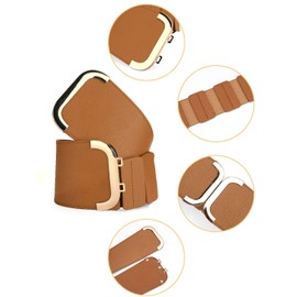 Allegra K Lady Textured Faux Leather Stretchy Fabric Cinch Waist Belt Brown One Size