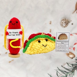 Emotional Support Positive Hotdog Taco Fries Nuggets Inspirational Crochet Positive Fries Nuggets Dolls for College Student Birthday Graduation (Hot Dog)