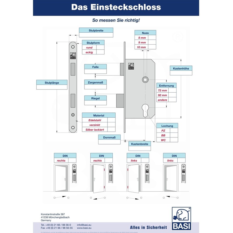 BASI BM Euro Profile Cylinder Lock - EF 30/30 with