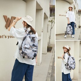 WUUDWALK Girls School Bag Kids' Backpacks Fashion Backpack Teens Bookbag Set,Tie Dye printed marble pattern backpack with Lunch Bag (Printed marbling of Black)