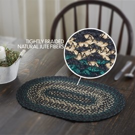 VHC Brands Pine Grove, Dining Table Placemat, Braided Jute, Oval, Green, 10x16