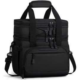 Large Lunch Box for Men/Women Dual-Compartment Insulated Lunch Bag,Adults Expandable Leakproof Cooler Bag Lunch Tote with Adjustable Shoulder Strap for Work Camping Picnic Travel,Black 24-Can(14L)