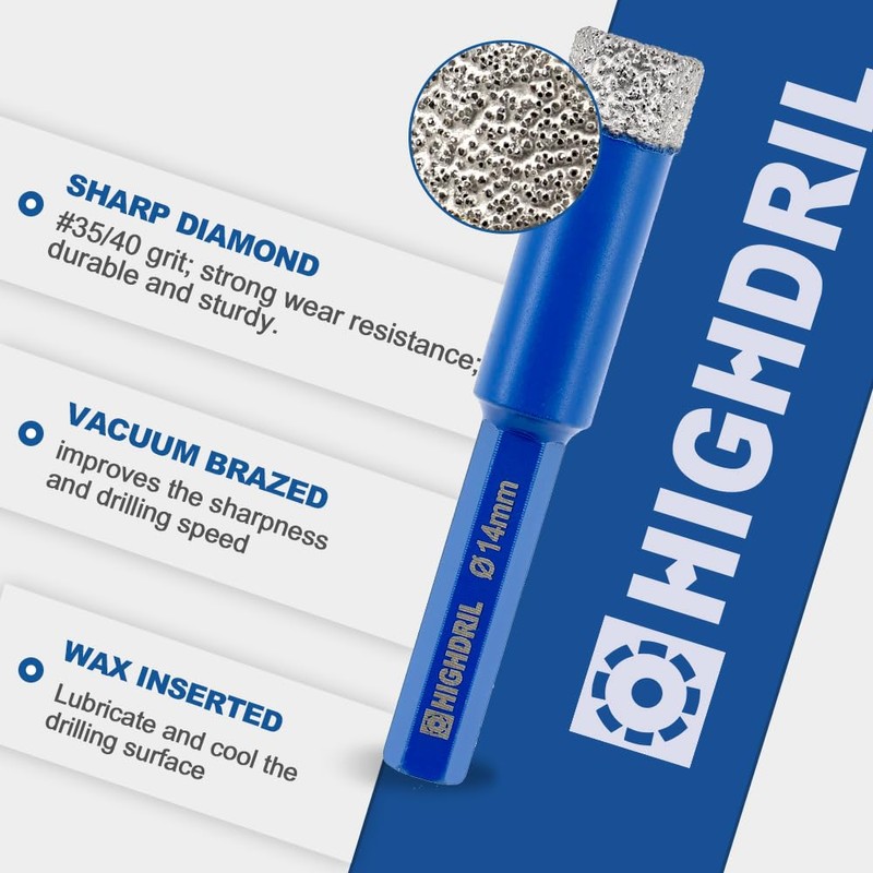 Dry Diamond Tile Drill Bit with Hex Shank,HIGHDRIL Diameter 2pcs