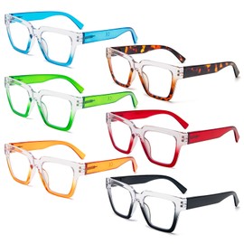 KoKoBin 6 Pack Oprah Style Reading Glasses for Women? Oversize Square Frame Blue Light Blocking Comfortable Readers +3.50