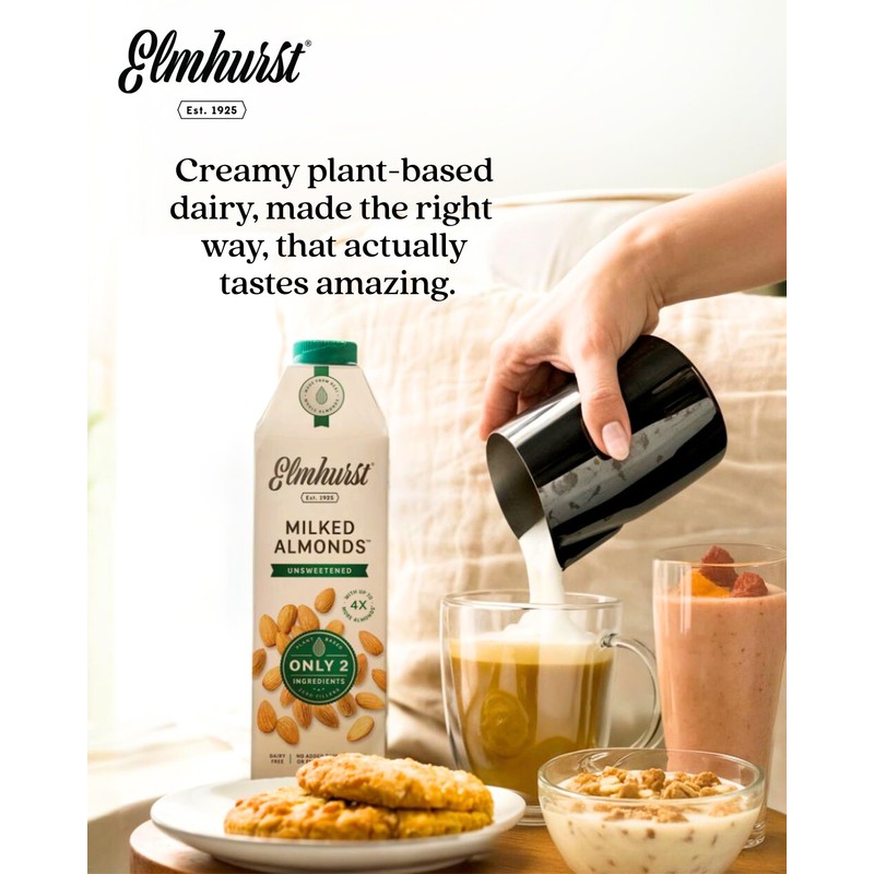 Elmhurst 1925 Unsweetened Almond Milk - 32 Ounce (Pack of