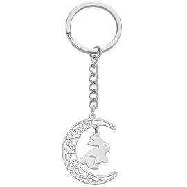 Llavero de conejo de acero inoxidable para mujer, diseño de conejo, diseño de luna de Pascua, regalo de festival